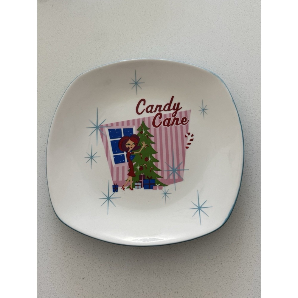Vintage Candy Cane Christmas Cuties 8" Retro MCM Vibes Plate By Sakura